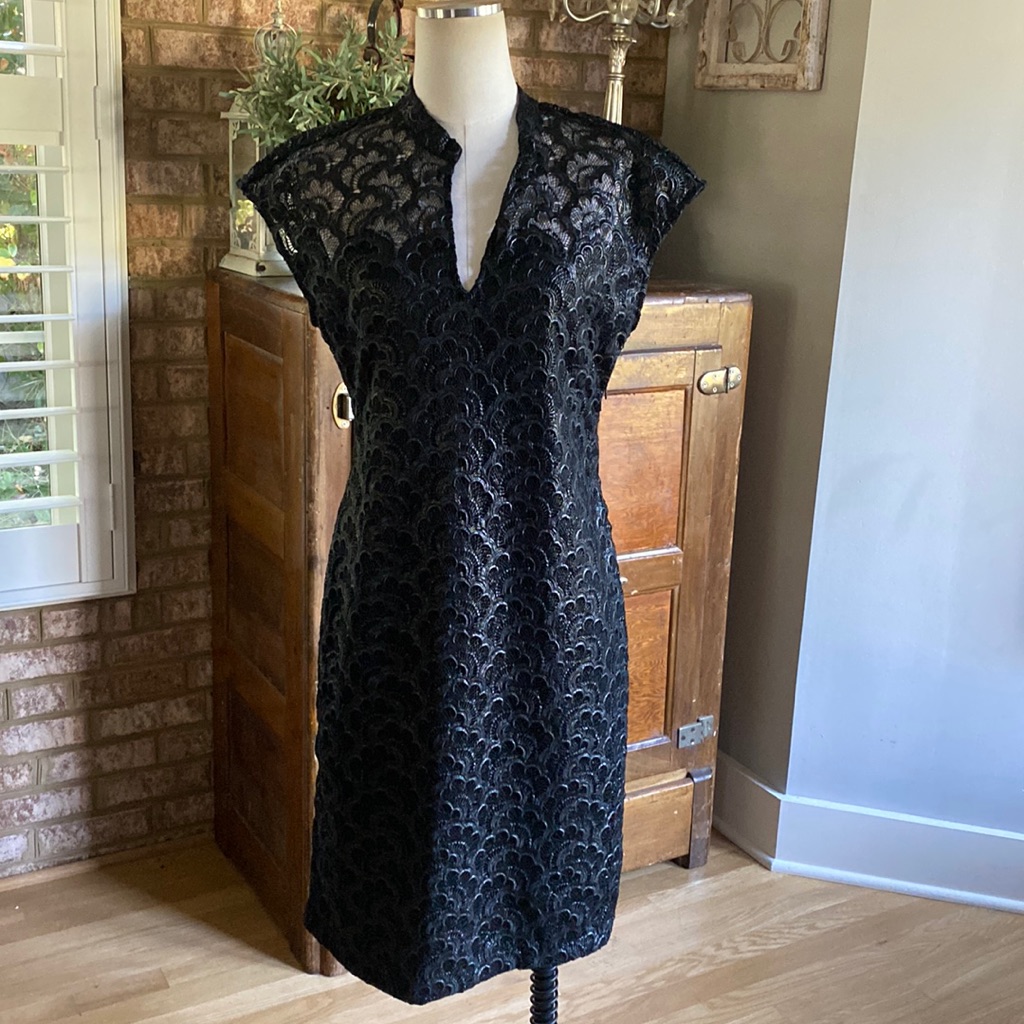 Josie Natori Luxury Black Cap Sleeve Dress Formal Evening Elegant 10 Excellent